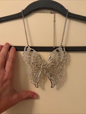 XL Silver Butterfly Pendant Necklace - Elegant Women's Statement Jewelry